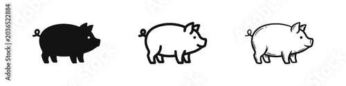 Schilderij op canvas Pig animal icon set in solid, outline, and hand-drawn sketch styles for farm, meat, and saving themes