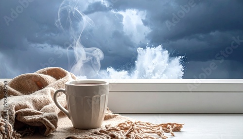 Cozy Coffee Break on a Stormy Day - Window View.