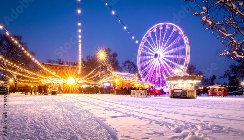 Winter Wonderland - Ferris Wheel and Christmas Market at Night.