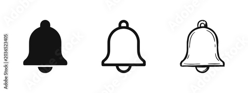 Schilderij op canvas Notification bell icon set for alerts and reminders in solid, outline, and hand-
