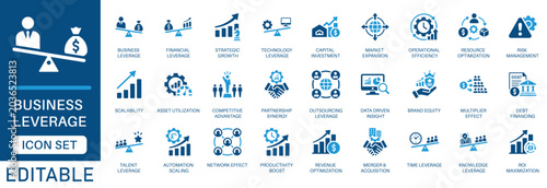 Photos Business leverage icon set