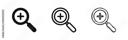 Foto Zoom In Magnifying Glass with Plus Sign Icon Set for Search and Focus