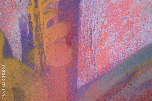 Urban Street Art Graffiti on Wall with Pink, Purple, Yellow Colors