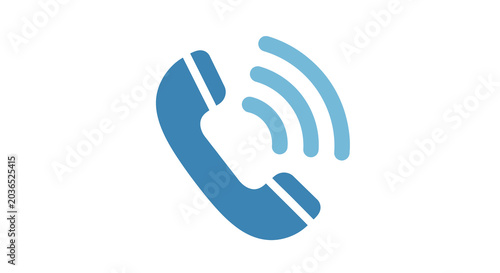 Photos Telephone handset with sound waves flat blue icon on white background