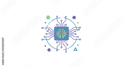 Artificial intelligence circuit with brain vector illustration on white background