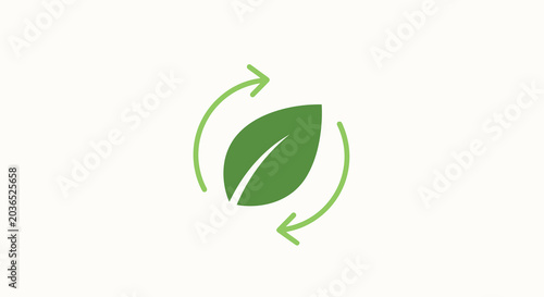 Leaf with recycling arrows flat green icon on a white background