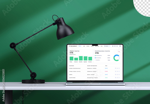Laptop Screen Workspace Mockup on Desk with Lamp