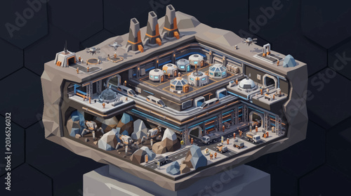 Photos Cross section of a futuristic underground industrial complex with advanced technology