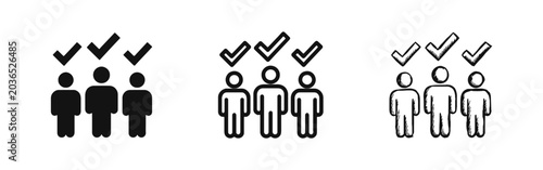 Obraz na płótnie People with Check Marks Icon Set, Team Selection and Approved Voter Survey Icons