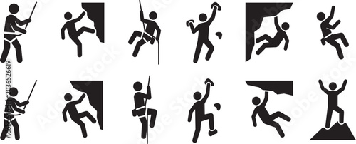 Rock Climbing Adventure Silhouette Icons Set