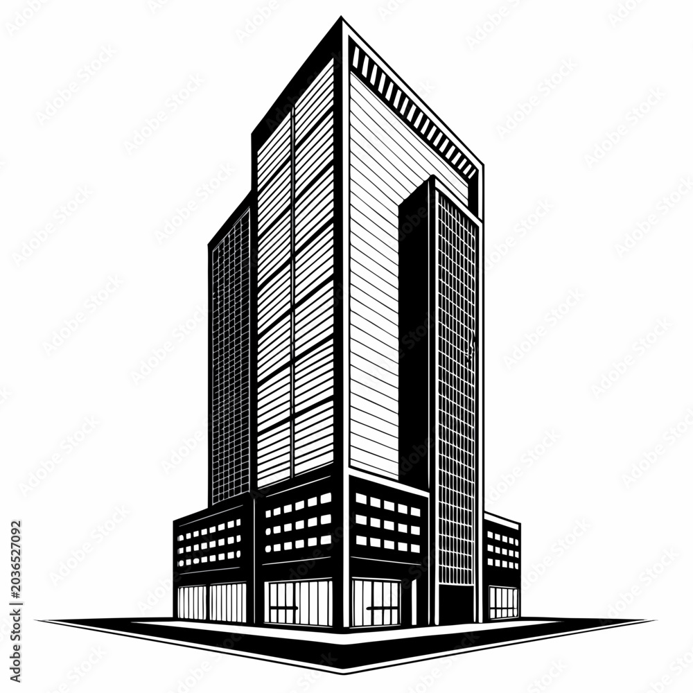 Fototapeta premium Modern skyscraper silhouette with cut out section architecture vector illustration