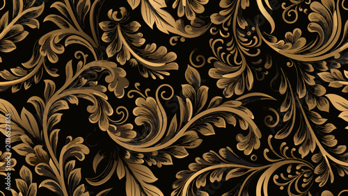 Foto Golden baroque floral ornament a seamless repeating vector pattern on a dark bac