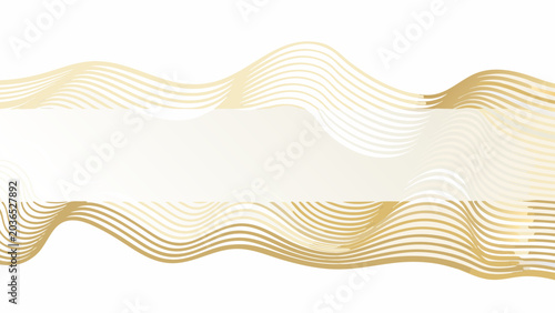 Foto Golden wave lines form a decorative pattern against a white background showcasin