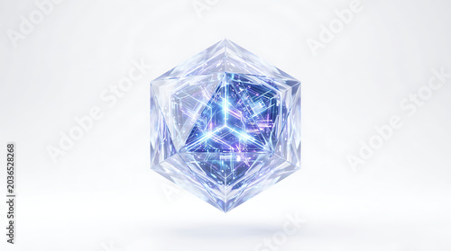 Crystalline node floating in space isolated on a clean white background
