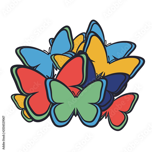 Colorful Cartoon Butterflies in Cluster.