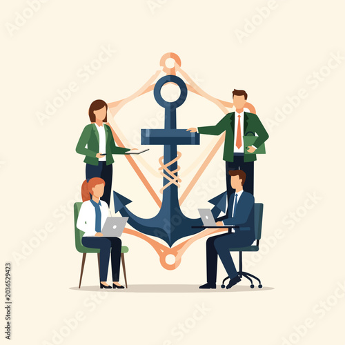 Business team working with anchor symbol.