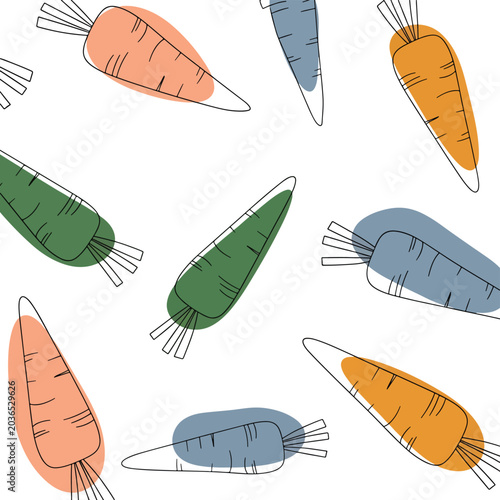 Colorful cartoon carrots on white background.