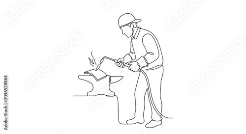 Metal worker using torch to anneal metal at an anvil  