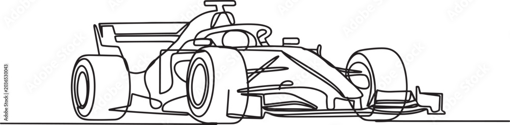 Naklejka premium Front view formula racing car single line sketch representing automotive engineering and professional sports.