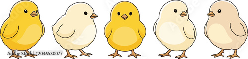 Tableau sur toile Set of Cute Yellow Baby Chick Vector Illustrations with Different Poses and Expr