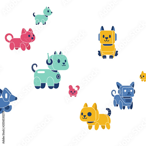 Colorful cartoon cats and kittens play.