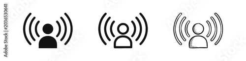 Tableau sur toile Person with Wireless Signal Icon Set - Solid, Outline, and Hand-Drawn Sketch Sty