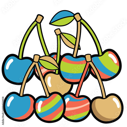 Colorful Cartoon Cherries Fruit Illustration.