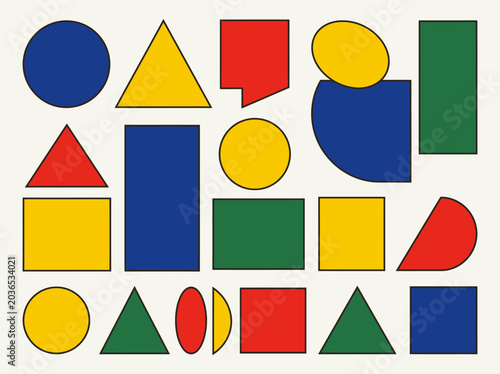 Fotografie Abstract Bauhaus Geometric Design Elements with Primary Colors and Modernist Sha