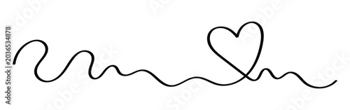 Heart shape continuous wavy line art drawing.  Heart or love line doodle going from left to right line art vector icon for print and websites. EPS10.
