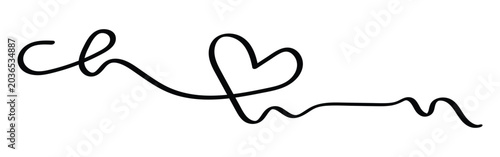 Heart shape continuous wavy line art drawing.  Heart or love line doodle going from left to right line art vector icon for print and websites. EPS10.
