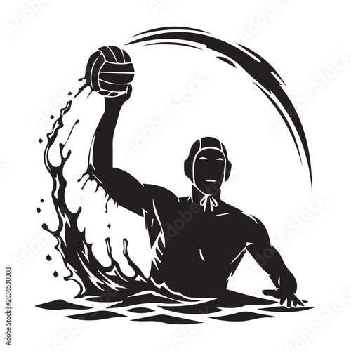 Water Polo Player Silhouette Throwing Ball with Water Splash Victor Art Illustrations