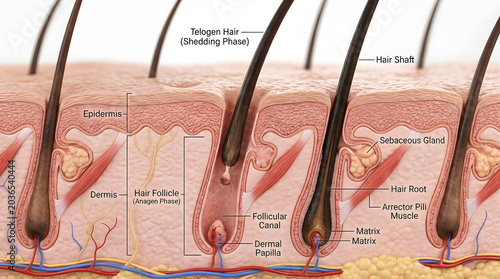 Close-up of scalp follicles with detaching hair