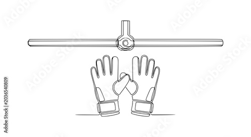 Photography Goalkeeper Gloves and Crossbar Single Line Drawing