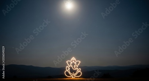 Divine Sankashti Chaturthi Background Featuring a Glowing Lord Ganesha Symbol Under a Peaceful Moonlight Night Sky for Spiritual Celebration