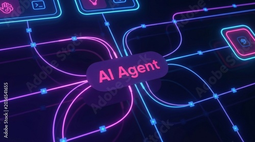 AI workflow automation artificial intelligence agent software interface nodes triggers data tool dashboard coding icon flow process database technology 3d rendering