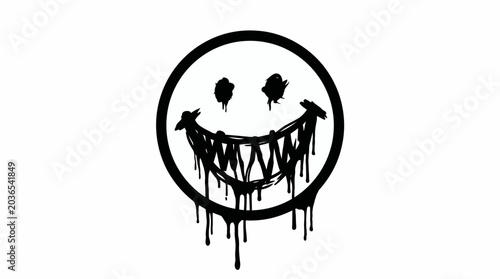 Cuadro en lienzo A black graffiti smiley face with a menacing grin and dripping paint