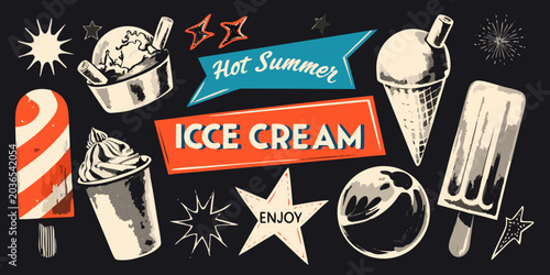 Ice Cream And Summer Treats Vector Illustration With Chalkboard Style