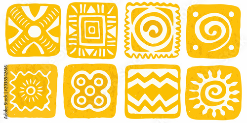 Orange geometric patterns in square frames stylized vector illustration