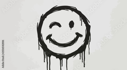 Cuadro en lienzo a black and white drawing of a smiley face.