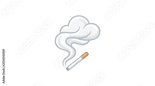 Foto Cigarette emitting smoke isolated on white background.