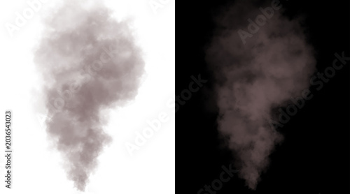 Foto Atmospheric smoke plume illustration, realistic gray steam cloud on white and bl