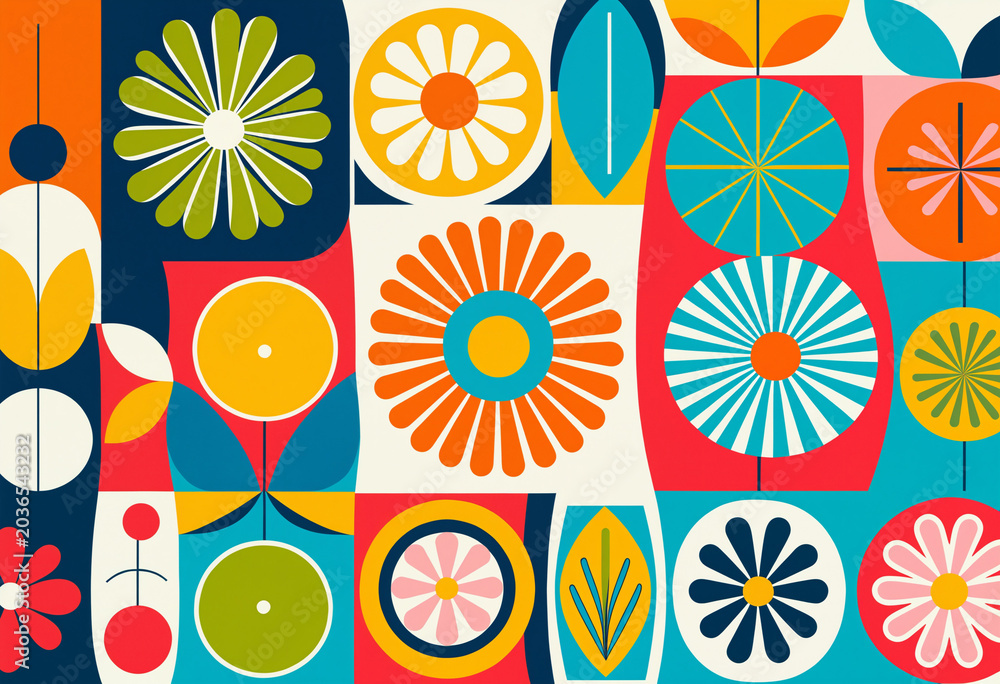 Fototapeta premium folk art style abstract floral and geometric pattern