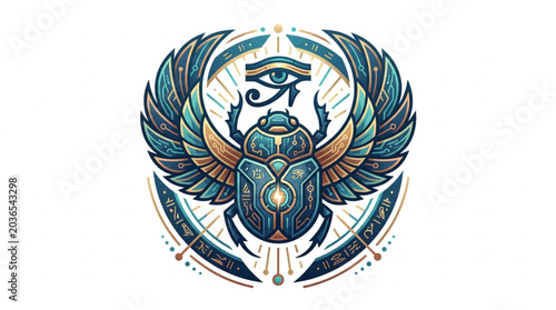 Картината върху платно Ancient Egyptian winged scarab beetle symbol with eye of Horus.