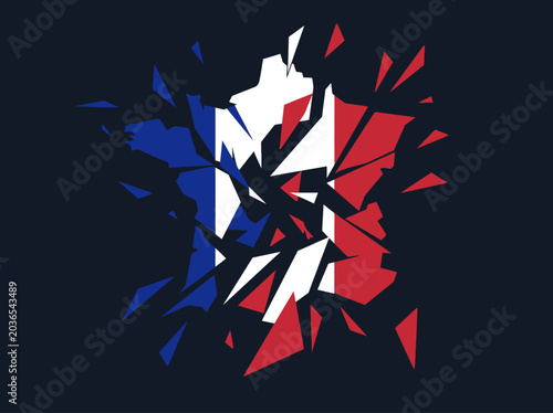 Foto Shattered France Map with French Flag Colors Abstract Geometric Illustration, Co