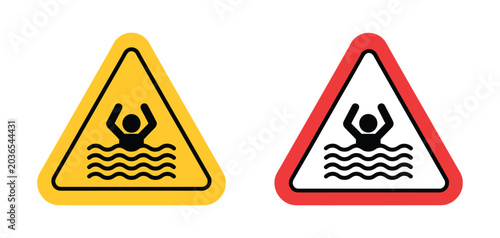 Fotografía Warning Sign: Two hazard warning signs depict a drowning person in wavy water