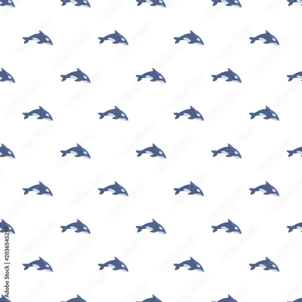 Fototapeta premium Killer whale aquatic creature swimming in a flat illustration seamless pattern