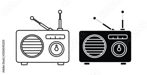 Cuadro en lienzo Retro portable radio icons one in outline and one in silhouette style