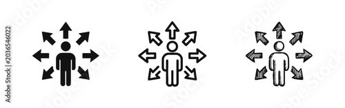 Картината върху платно Person with many direction arrows icon set for choice and navigation