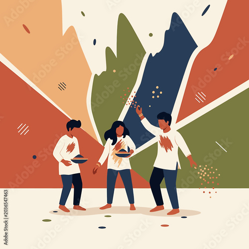 Photos Diverse group celebrating with colorful background.