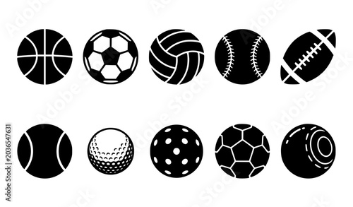 Foto Sports Ball Silhouette Vector Illustration Set with Basketball Football Soccer T